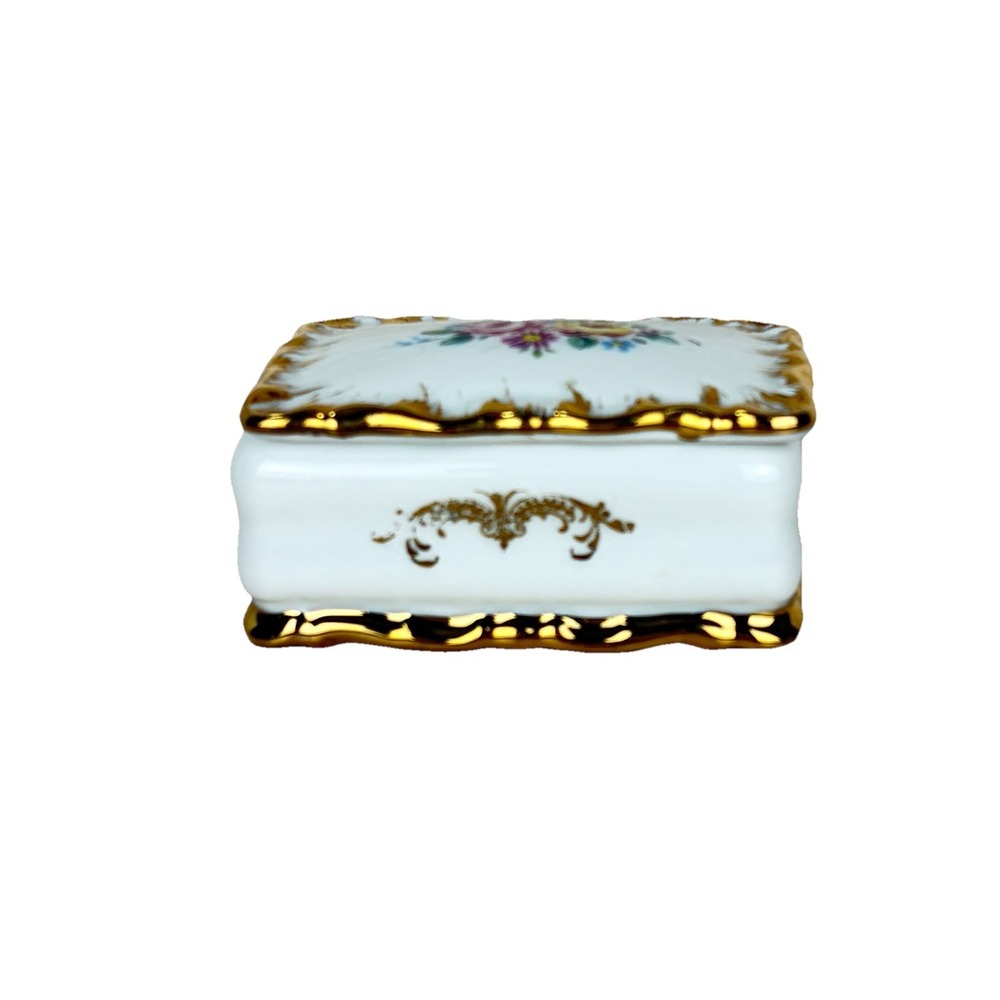 Kleiber Germany Trinket Dish + Lid 22 Karat Gold Bavaria Porcelain Box Floral